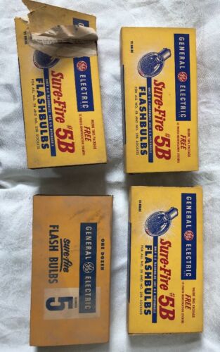 4 Boxes of General Electric 5B & 5 Sure Fire Flash Bulbs, 40 Total Bulbs