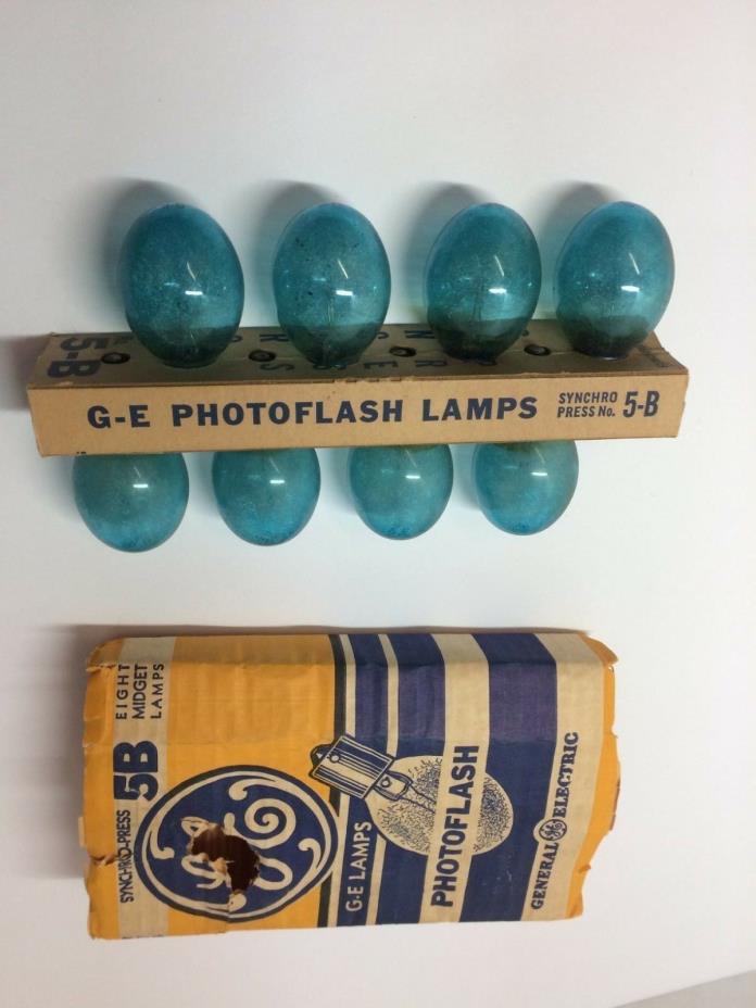 Vintage GE No. 5B Blue flashbulbs PhotoFlash Midget Synchro-press  Flash Bulbs