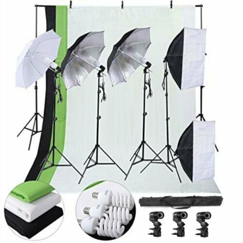 Photo Studio Photography Kit 2*3m Backdrop Stand Soft Box Light Box 4 lights TO
