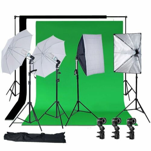 Photo Studio Photography Lighting Kit Umbrella Softbox Backdrop Stand Set RE