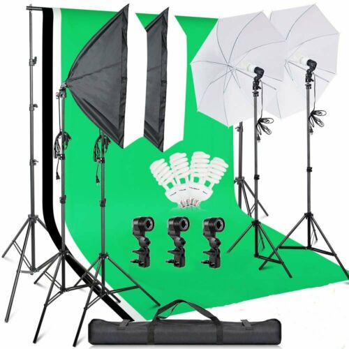 Studio Photography 4 Light Bulb Umbrella 2*3m Backdrop Stand Light Box Set VP