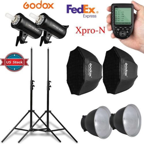 US 2X Godox SK400II 400W Flash + Trigger for Nikon + 95cm Grid softbox Stand Kit