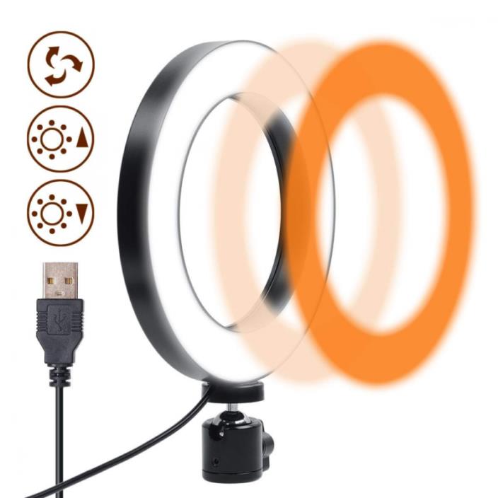 LED Ring Light,Gemwon Dimmable with Plastic 3 Lights Mode 360 Degree Rotating 6