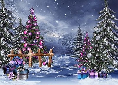 Leowefowa 7X5FT Christmas Backdrop Xmas Decoration Tree Forest Wood Fence Gifts