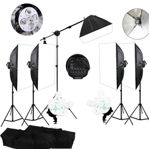 5 Head Arm Light Stand Softbox Kit Photography Video Continuous Light Soft box