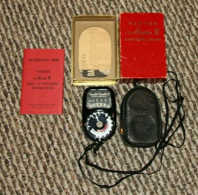 Vintage Weston Master II Exposure Meter MODEL 735 IN BOX + CASE & MANUAL