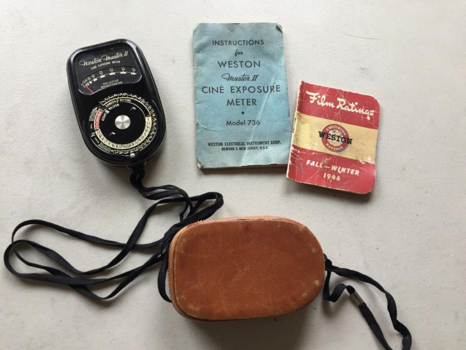 Weston Master II Cine' Exposure Light Meter Model 736 with Leather Case, Guides