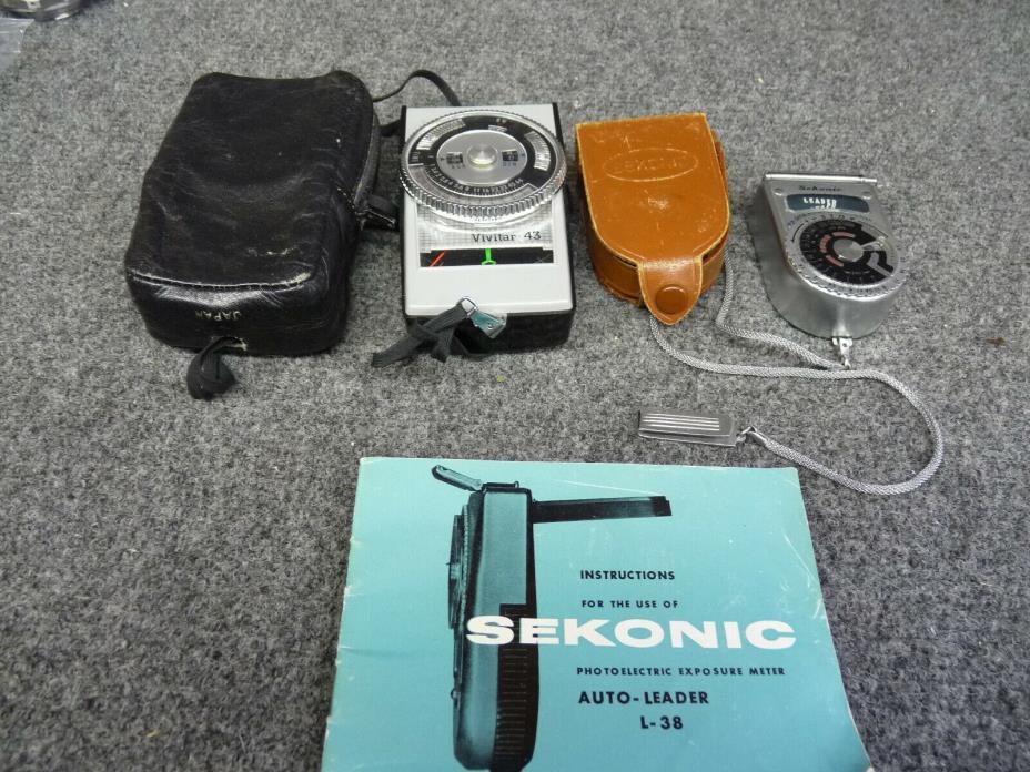 Vintage SEKONIC Light Meter L-VI  Leather Case and Vivitar 43