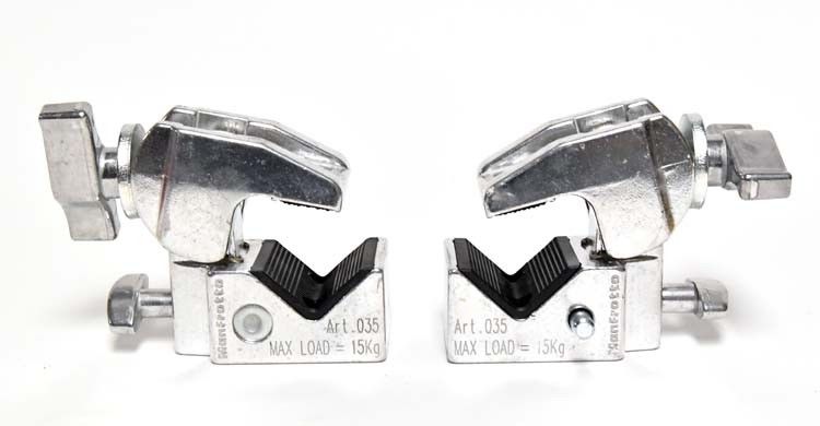 2 MANFROTTO SILVER CHROME SUPER CLAMPS ALU