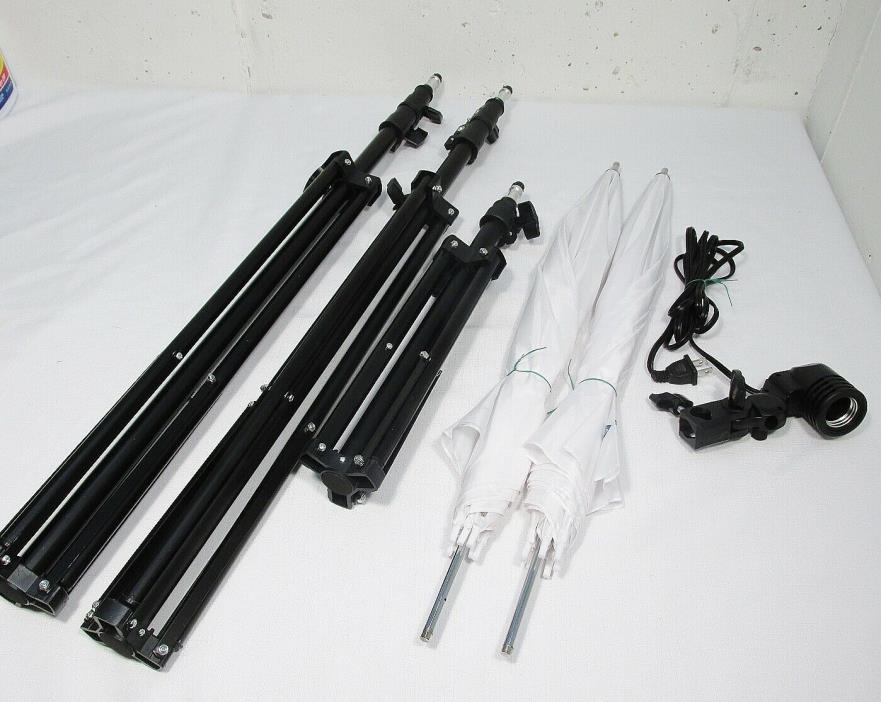 LS Pro Photo Studio Photographic Lighting Accessories 3 Stands 2 Umbrellas More