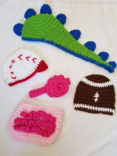 Lot of Baby Photography Props, crochet, ball, dino, pink, handmade, new