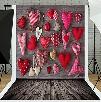 DLERGT 5x7ft Valentine's Day Background Red Heart Love Wood Floor Newborn Vin...