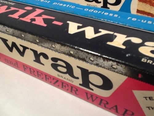 Vintage Advertising Plastic wrap Freezer Wrap Kwik Wrap Pink Black Turquoise Box