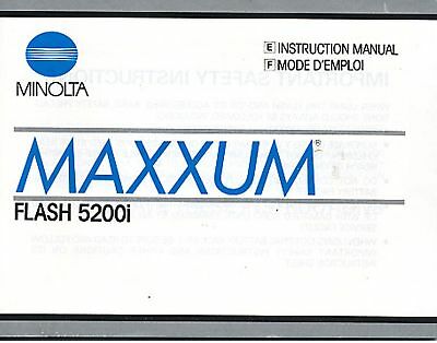 MINOLTA MAXXUM CAMERA 5200i FLASH UNIT INSTRUCTION  MANUAL