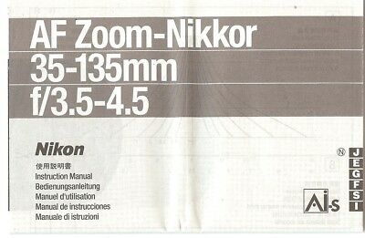 NIKON AF ZOOM-NIKKOR 35-135mm f/3.5-4.5 LENS INSTRUCTION MANUAL -NIKON SLR 35mm