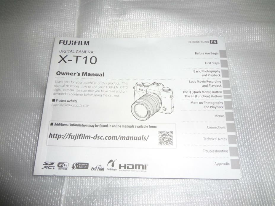 FujiFilm X-T10 Digital Camera Owner's Manual User Guide Instruction