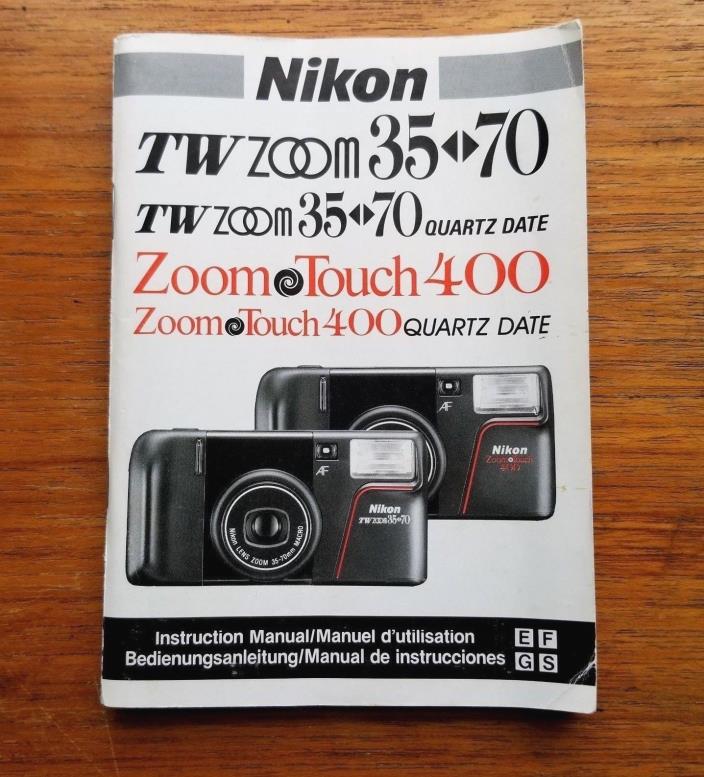 1990's Nikon Instruction Manual TW Zoom 35-70 Zoom Touch 400 Printed in Japan