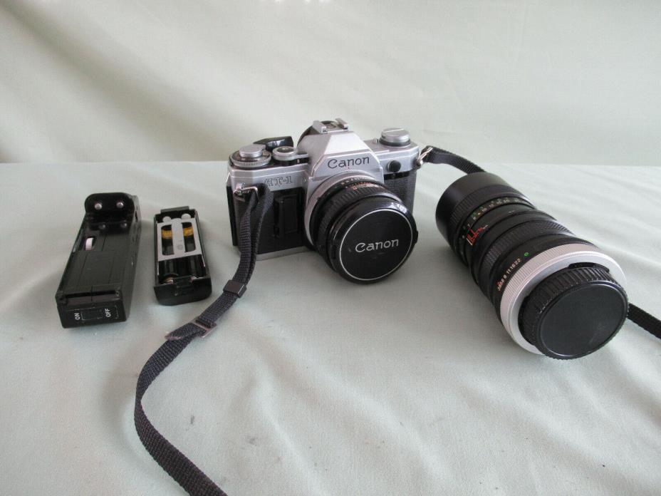 Canon Model AT-1 w/50mm Lens, Power Winder & Vivitar Close Focus Lens