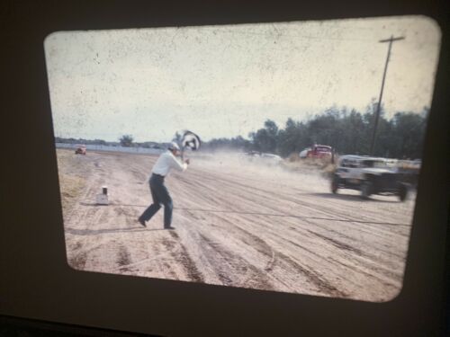 Vintage Dirt Track Race With Flagman Kodachrome Transparency 35Mm Slide