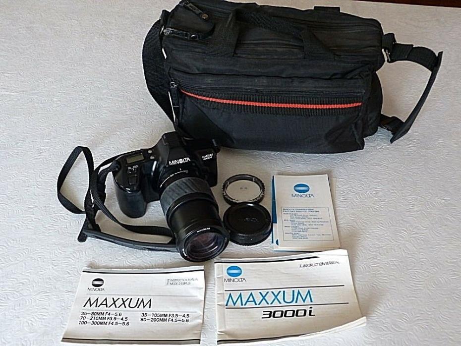 Minolta Maxxum 3000 Camera Manual 200mm Zoom Lense Bag Hoya 46mm Skylight Lense