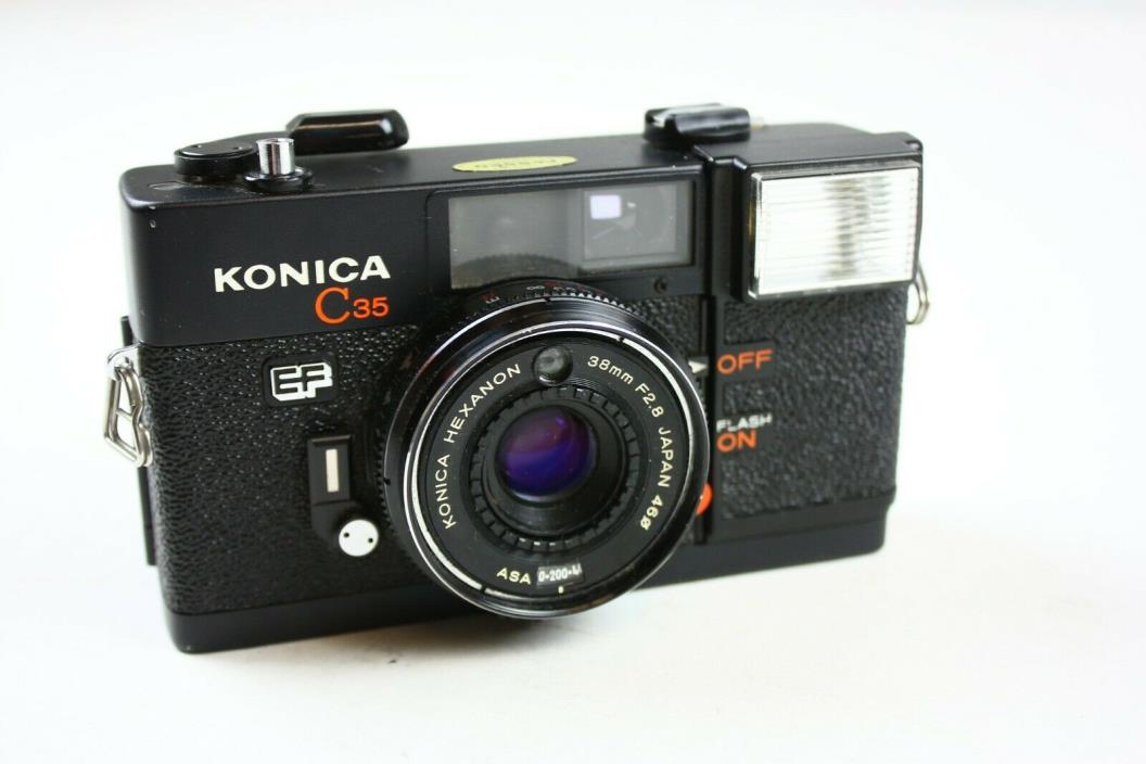 KONICA C35 EF Film Camera 38mm Hexanon F2.8 lens. Works