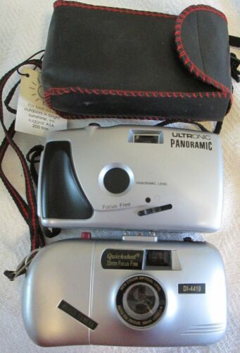 Vintage Lot of 2 35mm Quickshot & Ultronic Panoramic Focus Free Film Cameras