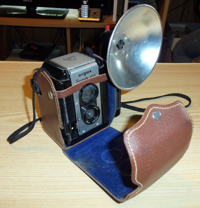 Argus Seventy-Five Vintage Photo Box Camera with Case and Flash