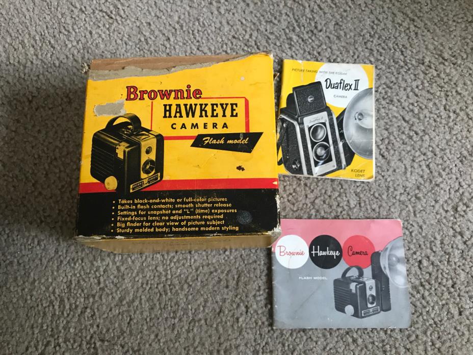 Vintage Brownie Hawkeye Duaflex II Camera W/Box and Booklets