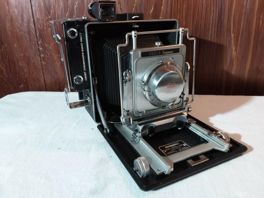 BUSCH PRESSMAN MODEL D 4X5 FOLDING Lens Wollensak f:4.7 135mm Vintage Lot Rare