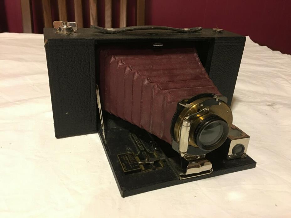 VTG KODAK NO. 3A FOLDING BROWNIE MODEL A, BURGUNDY BELLOWS in original case