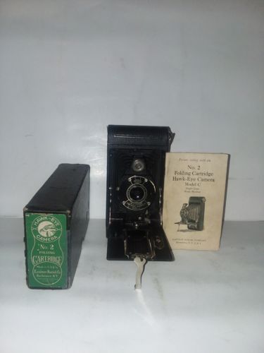 Vintage Kodak Hawk -Eye No.2 Model C Folding Camera W/Original Box& Paperwork