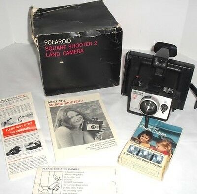Vtg 1970s Polaroid Square Shooter 2 Instant Land Camera Box Manual&Flash Cubes!