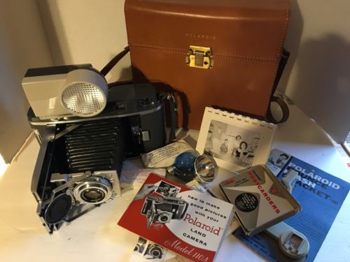 Vintage Polaroid Land Camera Model 110A Complete Outfit & Leather Case & Photos