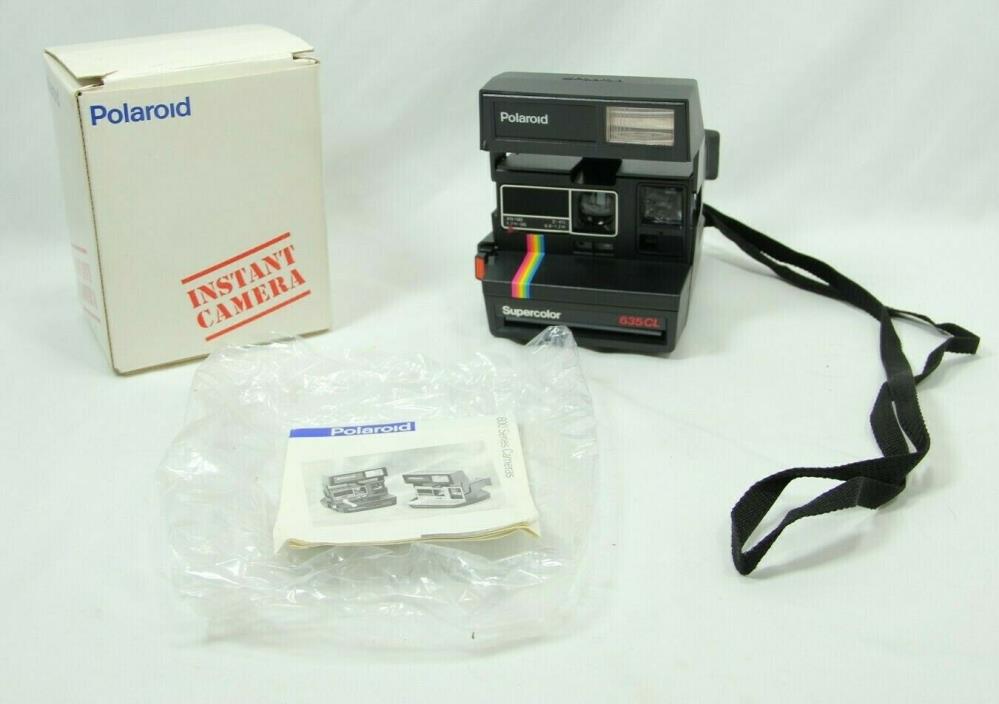 Polaroid Rainbow Supercolor 635 CL 635CL Instant Film Camera Manual Box Vintage