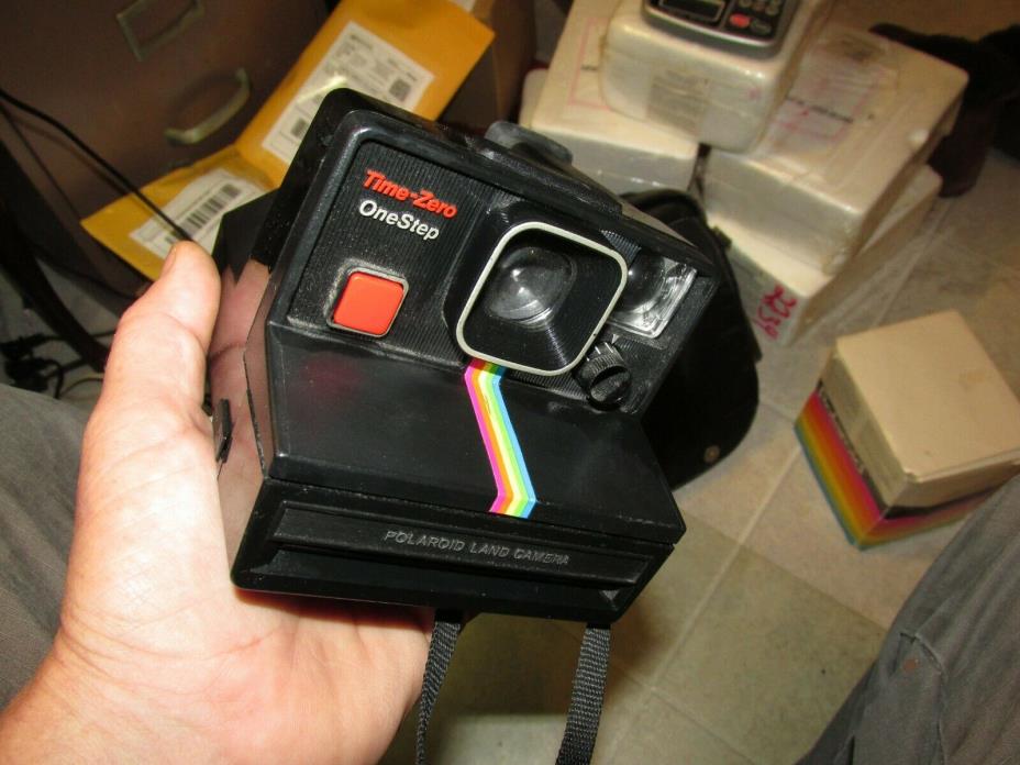 VINTAGE Polaroid Time Zero One Step Camera Land Camera Flash Black Rainbow SX-70