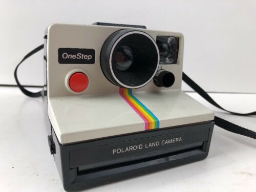 C1 Polaroid One Step White/Rainbow Stripe SX-70 Instant Film Land Camera, TESTED