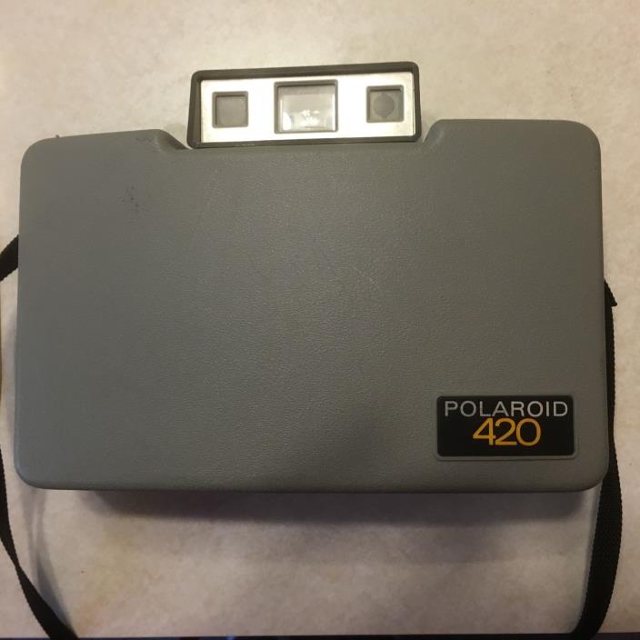 Vintage (1970s) Polaroid 420 Camera, Leather Case, Flash Attachment, Film, Bulbs