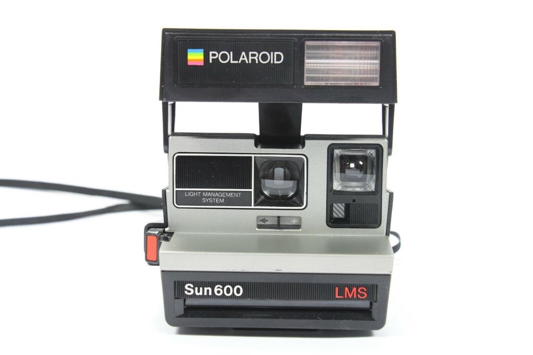 Vnt POLAROID SUN 600 LMS Land Camera Black Strap Eye Cup Clean USA Tested Works