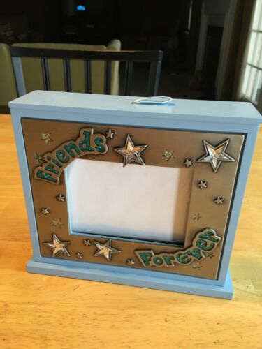 Silver & Blue Wood FRIENDS FOREVER Box Photo Album Frame Holds 60 Photos