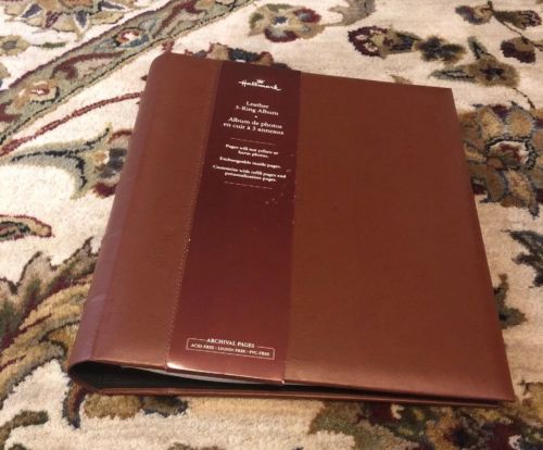 New Hallmark Large 3-Ring Brown Leather Photo Album & 10 Archival Pages