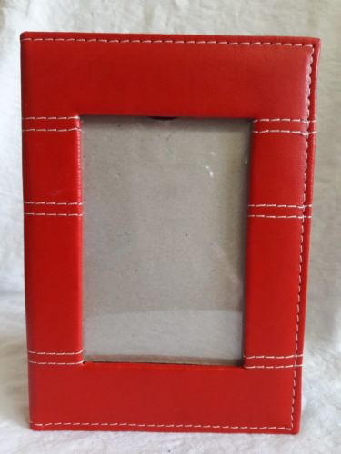 red leather 5x7 photo album book w/ front opening for picture VTG
