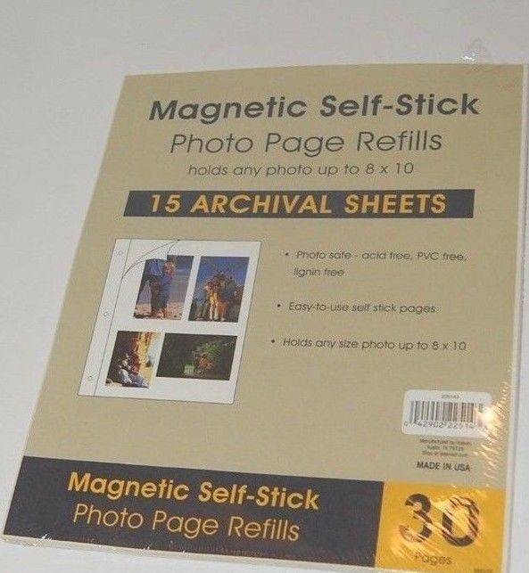 Magnetic Self-Stick Photo Album Refills - 30 Sides 15 Pages - 3 Hole Punched