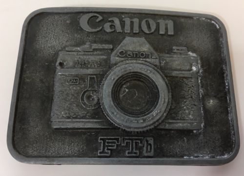 Vintage Canon FTB Camera Advertising Metal Belt Buckle Distressed