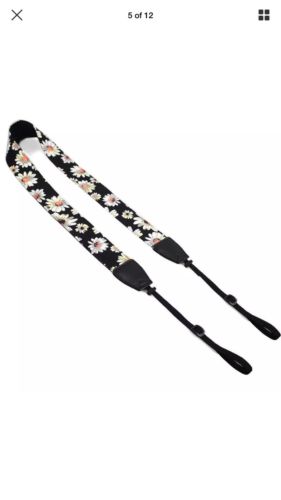 Camera Neck Shoulder Belt Strap-Black Flower Floral