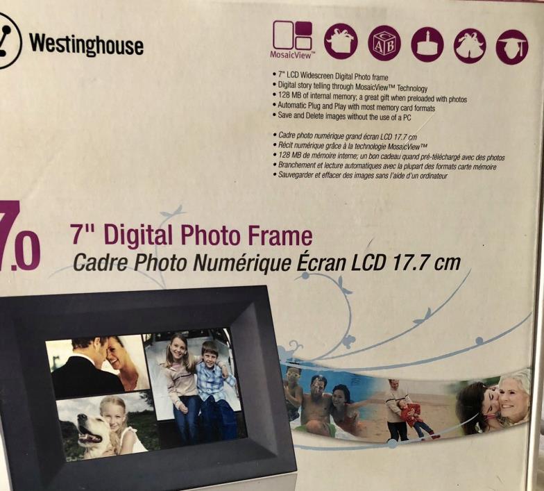 New, Westinghouse 7” Digital Photo Frame DPF-0702