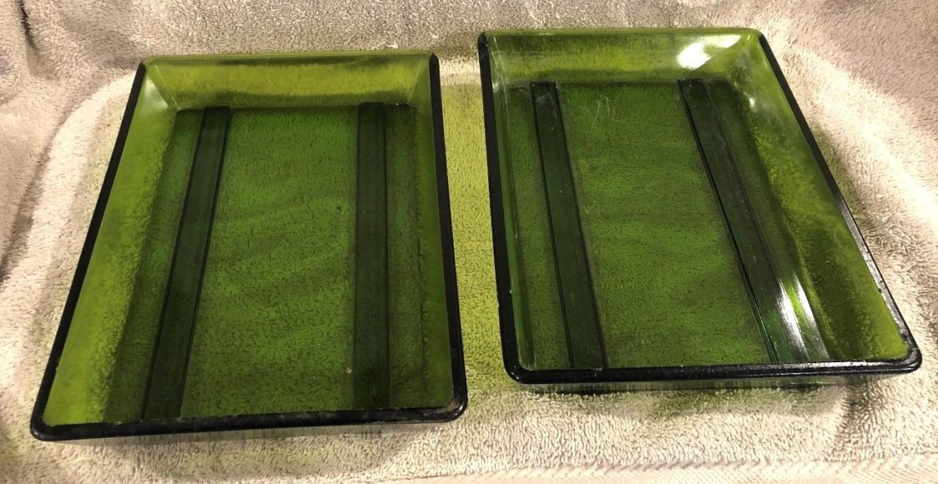 Vintage EMERALD GREEN GLASS Film Photography DEVELOPING TRAYS Lot of 2 RARE