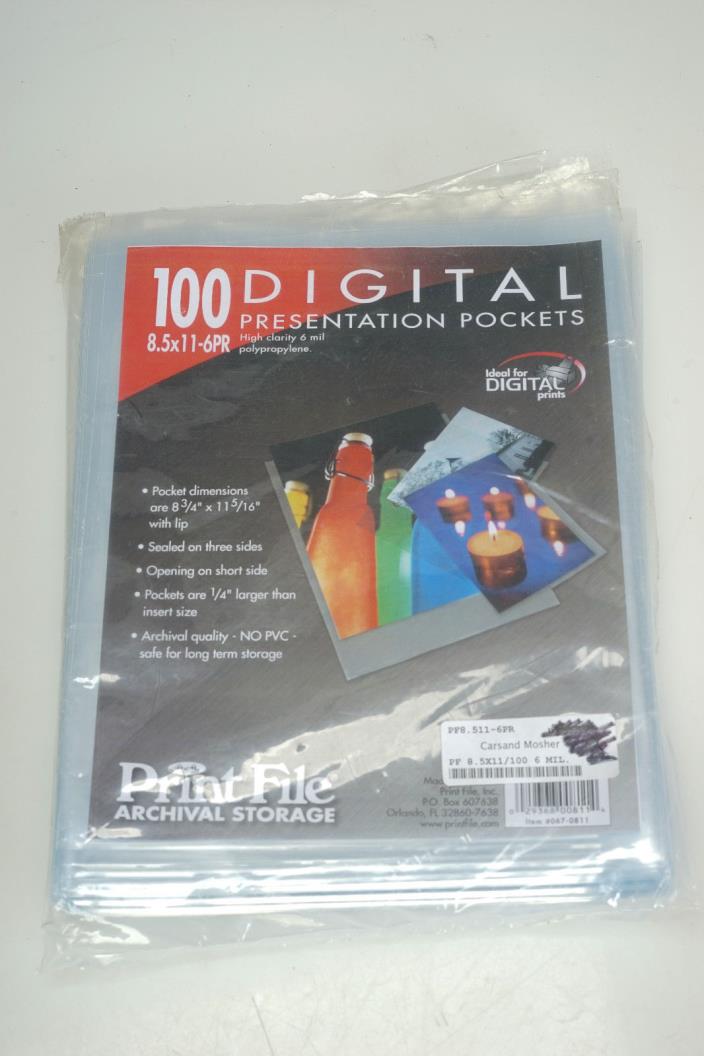 New 100 Print File 8.5 x 11 -6PR High Clarity 6-mil Presentation Sleeves Pockets