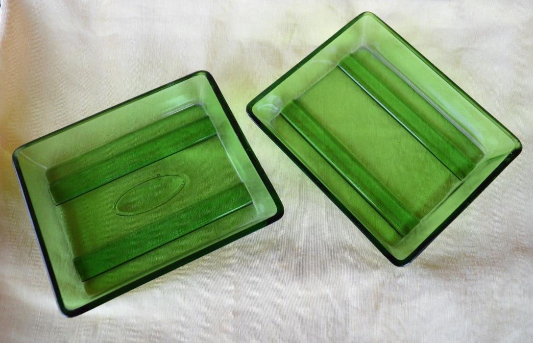 2 Antique Green Glass Photo Sheet Film Developing Trays 6 1/2 x 5 3/8  x 1 3/16