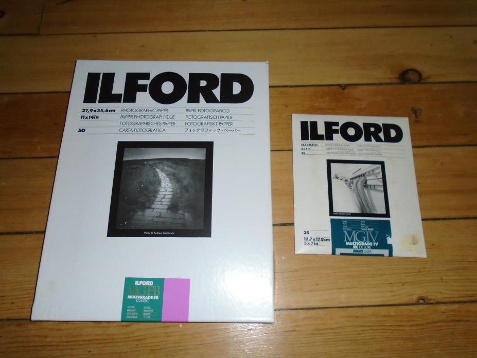 ILFORD PHOTOGRAPHIC PAPER MGFB 11x14 50 SHEETS, 5x7 25 SHEETS BOTH UNOPENED