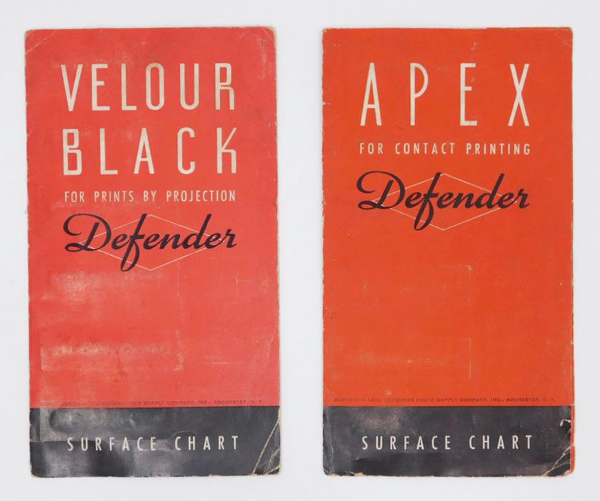 2 SURFACE CHARTS FOR BLACK VELOUR & APEX DEFENDER PHOTOGRAPHIC PAPER PAMPHLETS